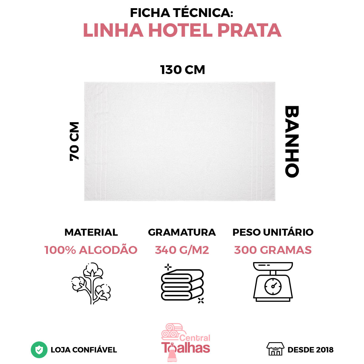 Kit 6 Toalhas de Banho Branca Hotel Macia Felpuda - Prata Preto