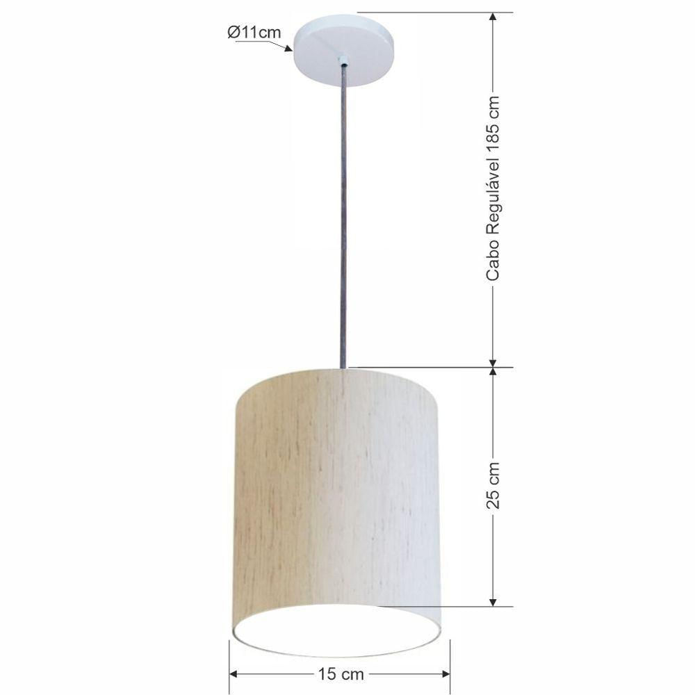 Luminária Pendente Vivare Free Lux Md-4104 Cúpula Em Tecido Linho Bege Da Canopla Canopla Branca E Fio Cristal