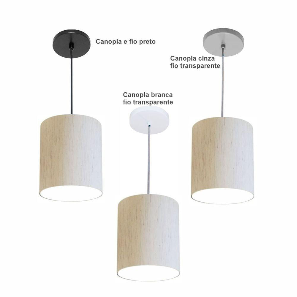 Luminária Pendente Vivare Free Lux Md-4104 Cúpula Em Tecido Linho Bege Da Canopla Canopla Branca E Fio Cristal