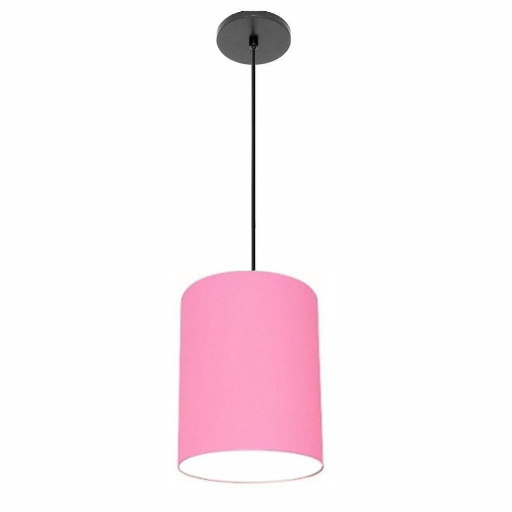 Luminária Pendente Vivare Free Lux Md-4103 Cúpula Em Tecido Rosa-tela Da Canopla Canopla Preta E Fio Preto