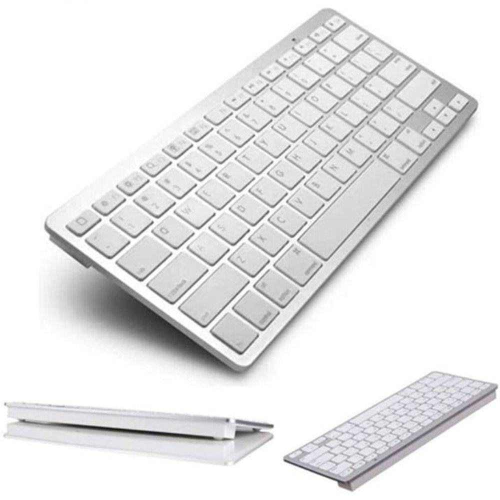 Mini Teclado Bluetooth Sem Fio Para Tablet E Celular Prata / Branco - P/ Ios