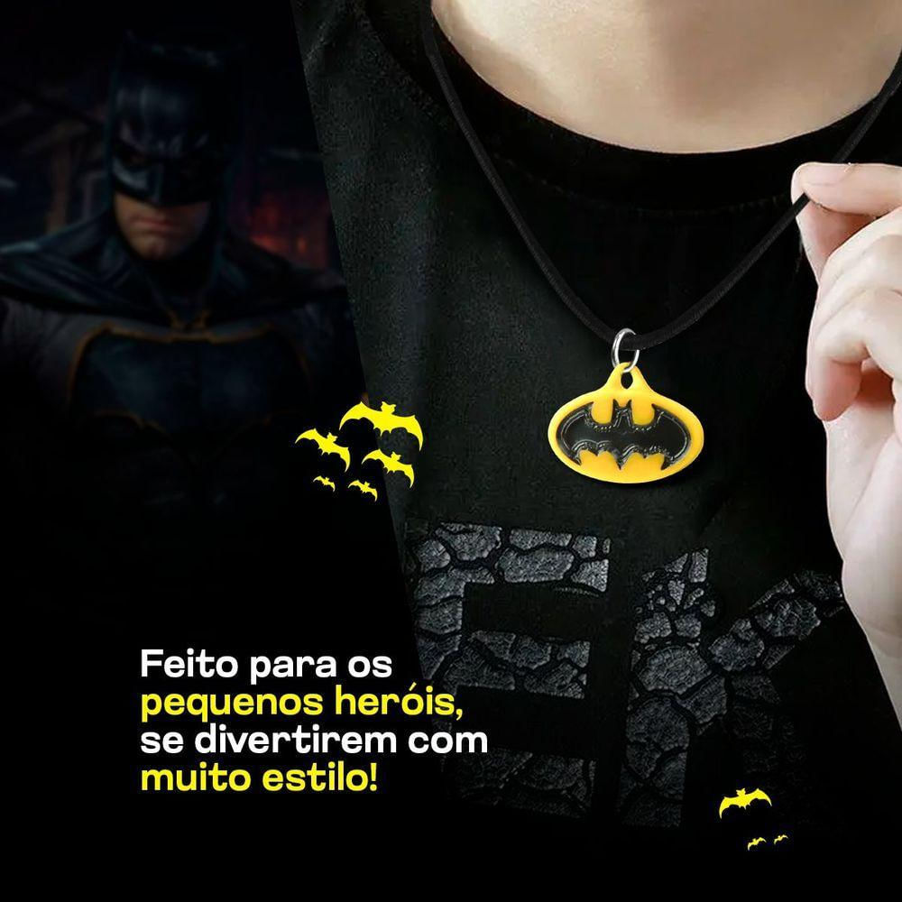 Colar Infantil Menino + Pingente Batman Qualidade Premium Amarelo Preto Heroi Ajustavel Moda Criança