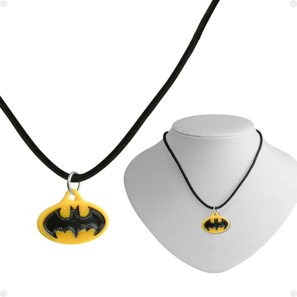 Colar Infantil Menino + Pingente Batman Qualidade Premium Amarelo Preto Heroi Ajustavel Moda Criança