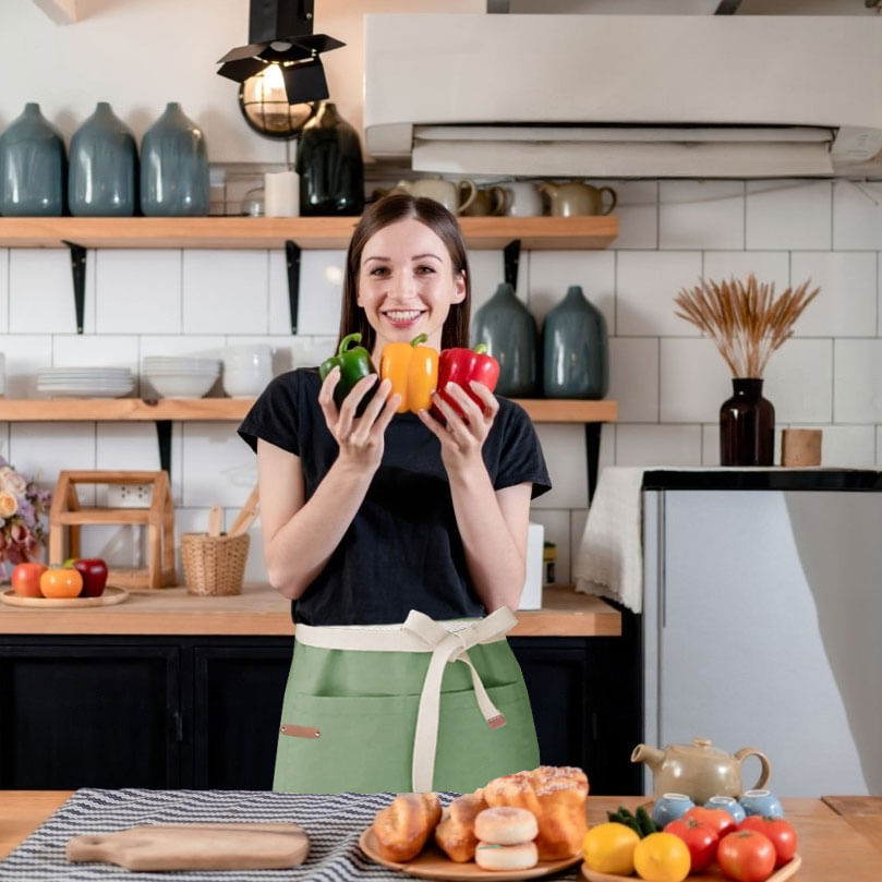 Avental de Cintura Verde Bandana Algodao Cozinha Bar Vegano