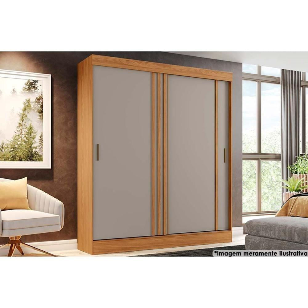 Guarda Roupa Casal 2 Portas De Correr E 2 Gavetas Briz B353 Nature-cinza-off White - Henn