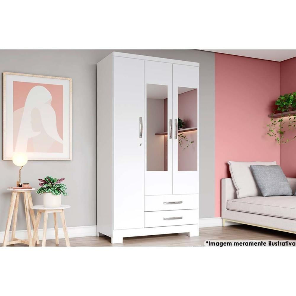 Guarda Roupa Casal 3 Portas (2 C- Espelho) E 2 Gavetas C- Pés Açaí Da133 Branco-rosa - Henn