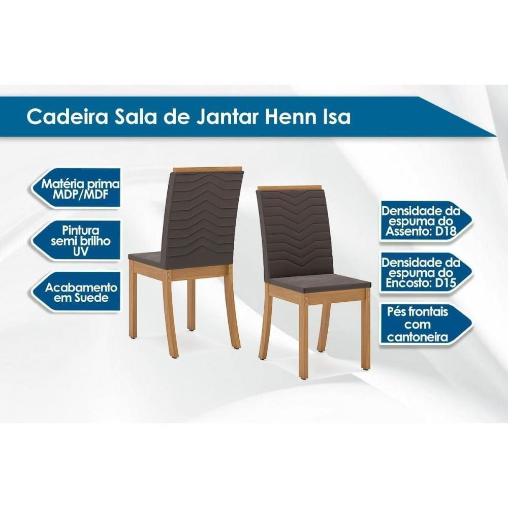 Conjunto Mesa Sala Jantar Orus Tampo Madeirado Com Vidro 120x80cm E 6 Cadeiras Isa Nature Suede Light Bege Henn