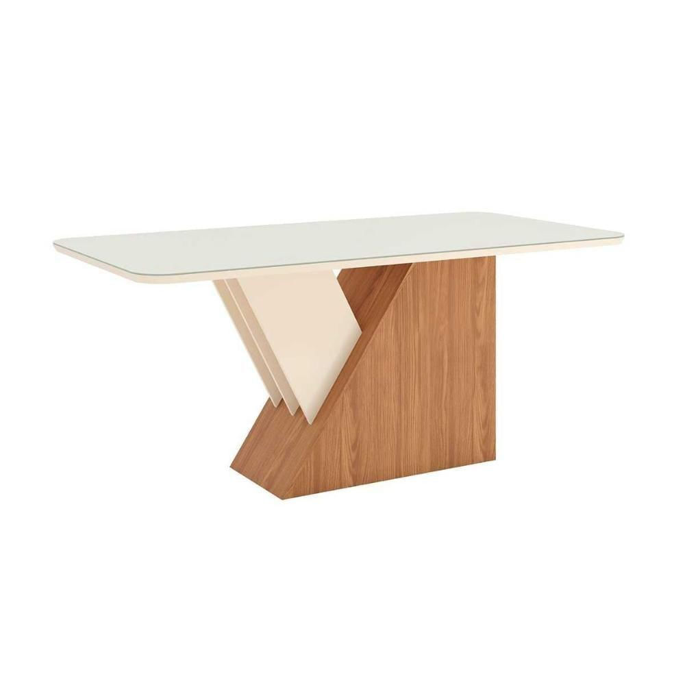 Mesa Para Cozinha Épic Sc87 Com Tampo Madeirado Com Vidro Curvo 180x90cm Nature Off White Henn