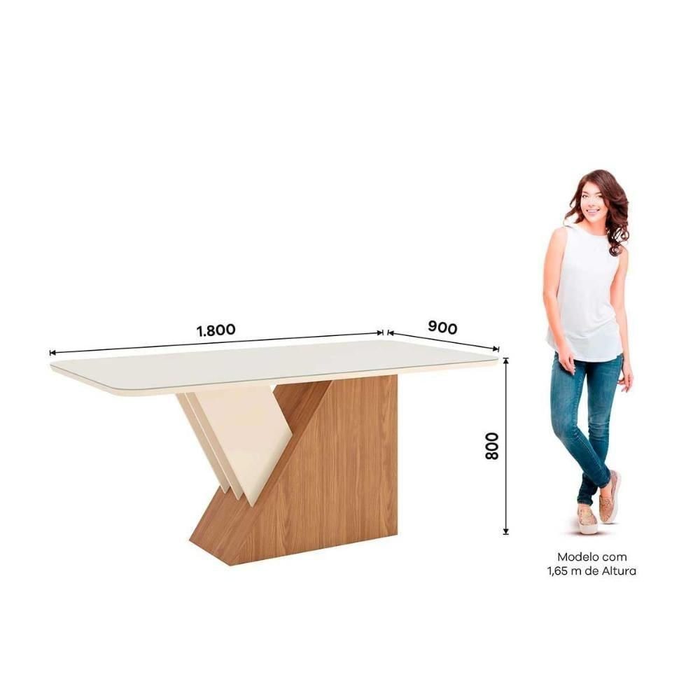 Mesa Para Cozinha Épic Sc87 Com Tampo Madeirado Com Vidro Curvo 180x90cm Nature Off White Henn