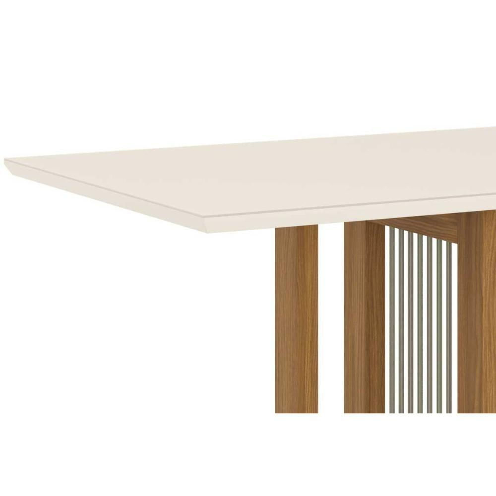 Conjunto Mesa De Cozinha Natalí Com Tampo Madeirado Com Vidro Reto 120x80cm E 4 Cadeiras Isa Nature Linho Henn