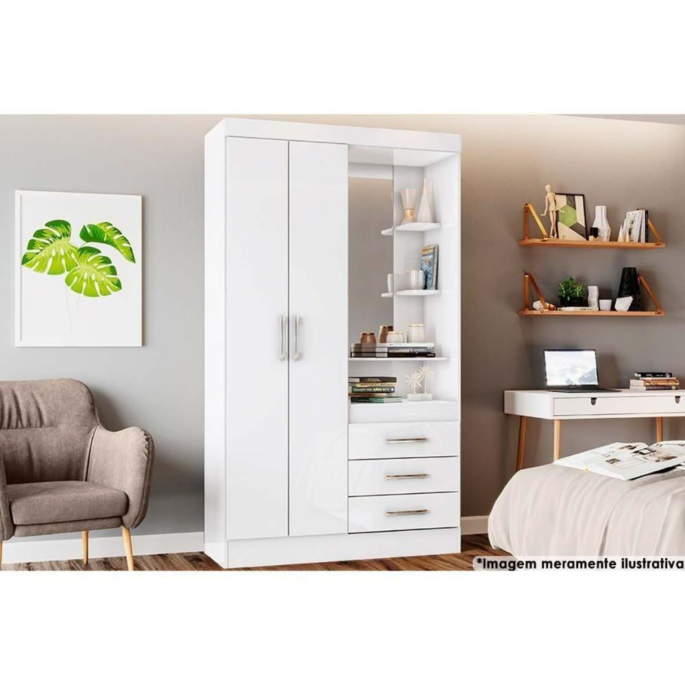 Guarda Roupa Casal 2 Portas E 3 Gavetas C- 1 Espelho Briz B64 Branco - Henn