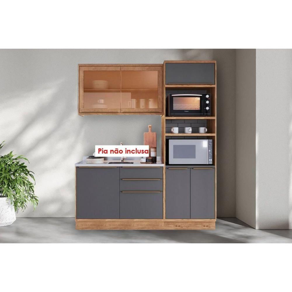 Kit Cozinha Modulada 3 Peças Versalis 1 Aéreo + Balcão + 1 Torre Quente C3p192 Freijó Grafite Herval