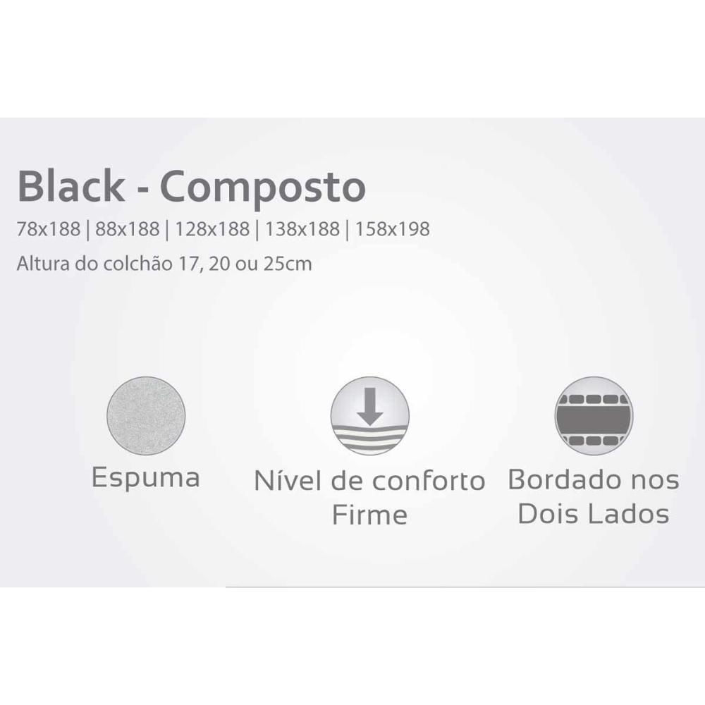 Colchão Solteiro Espuma D28 - Ag 65 Black Double Face (88x188x20) - Herval