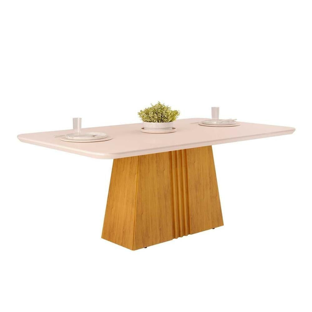 Mesa Para Cozinha Italia Com Tampo Madeirado Com Vidro Curvo 170x90cm Cedro Off White Dj Móveis