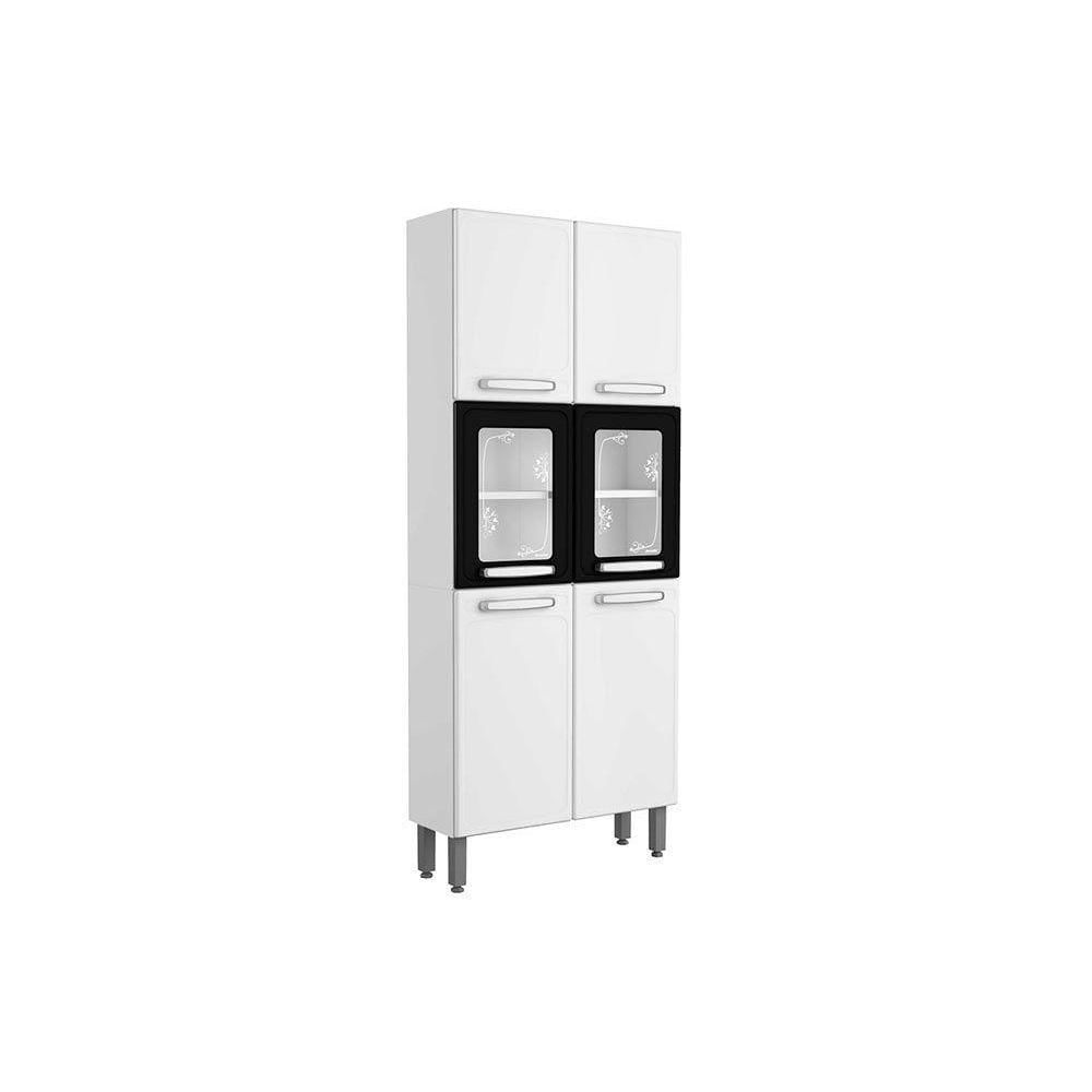 Cristaleira De Cozinha Paneleiro Evidence 7039 Com 6 Portas 2 Com Vidro 80cm Branco Preto Bertolini