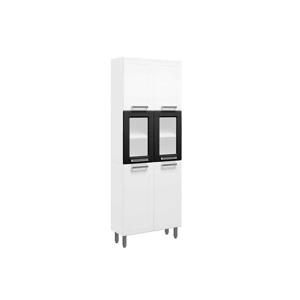 Cristaleira De Cozinha Paneleiro Múltipla 6037 Com 6 Portas 2 Com Vidro 70cm Branco Preto Bertolini