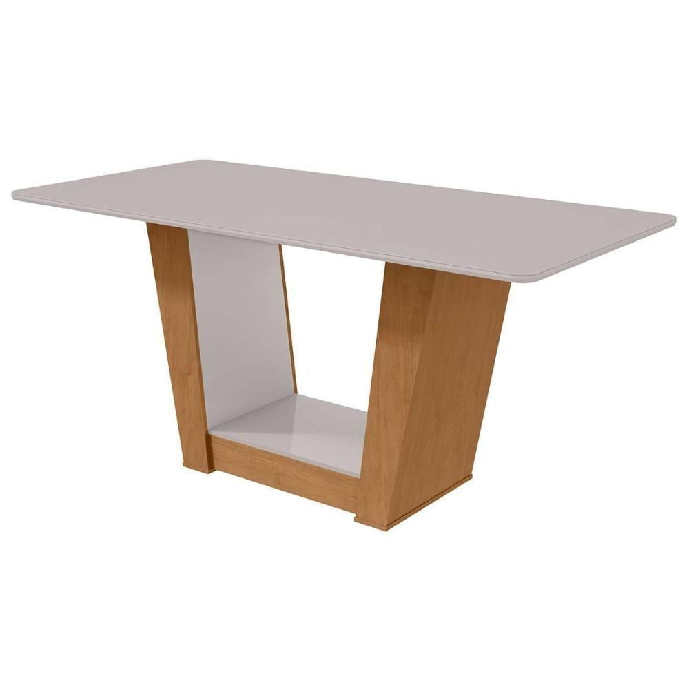 Mesa Para Cozinha Apogeu Plus Com Tampo Madeirado Vidro 170x90cm Amêndoa Off White Lopas