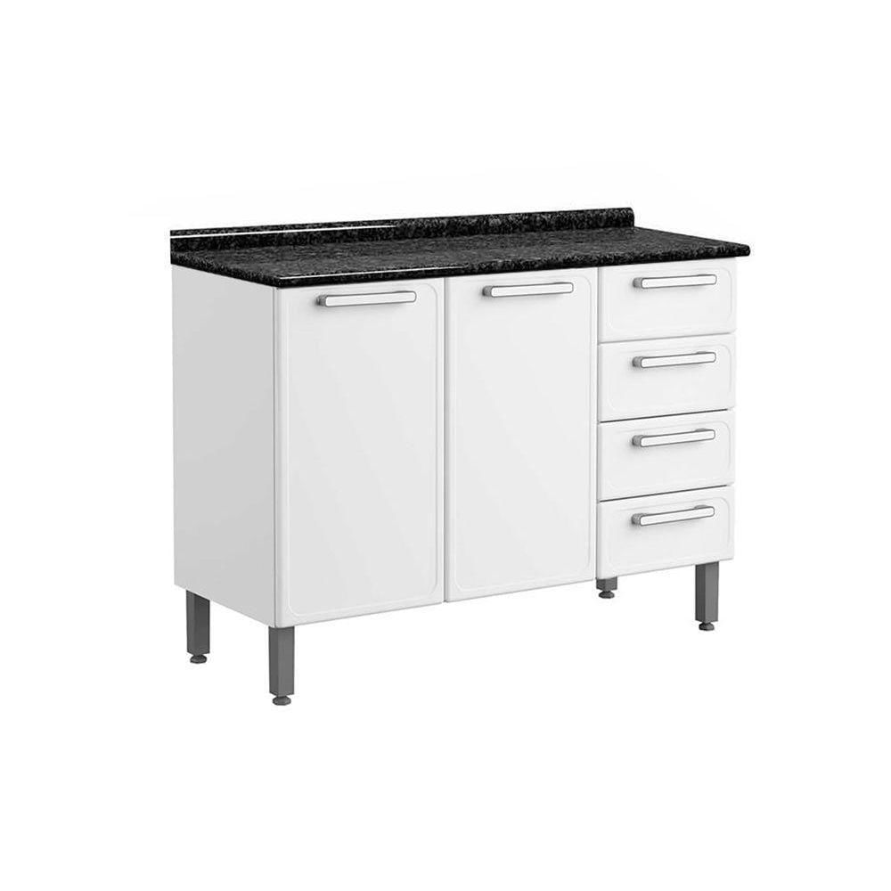 Gabinete Para Pia Cozinha Balcão Com Tampo Gourmet Com 2 Portas E 4 Gavetas 120cm Branco Bertolini