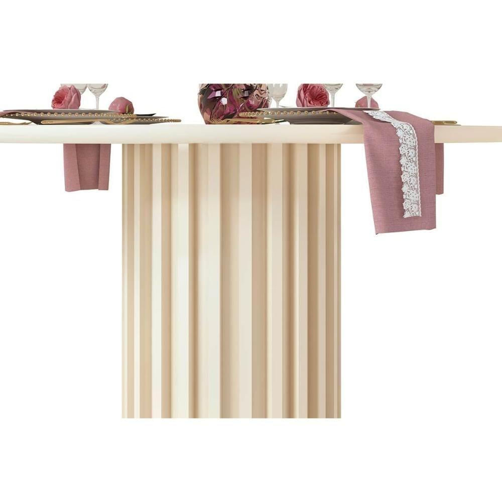 Mesa Para Cozinha Viena Com Tampo Madeirado Com Vidro 136cm Freijó Off White Dj Móveis