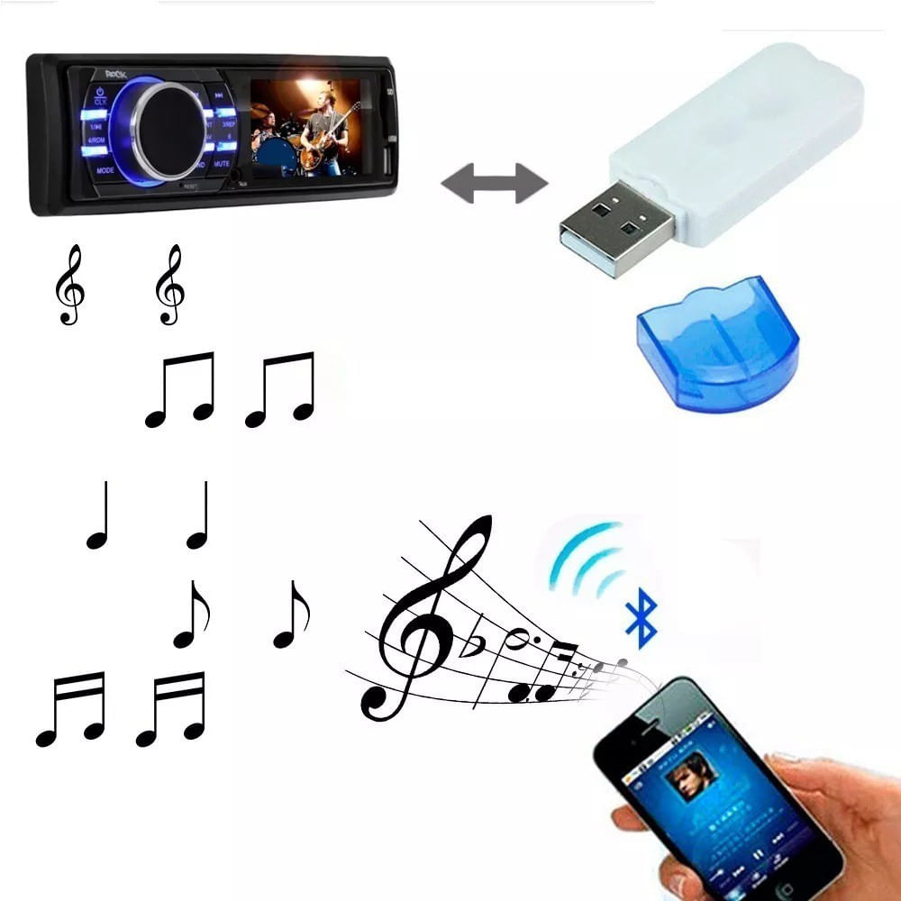 RECEPTOR BLUETOOTH COM MICROFONE USB ADAPTADOR PARA CARRO = PENDRIVE BRANCO