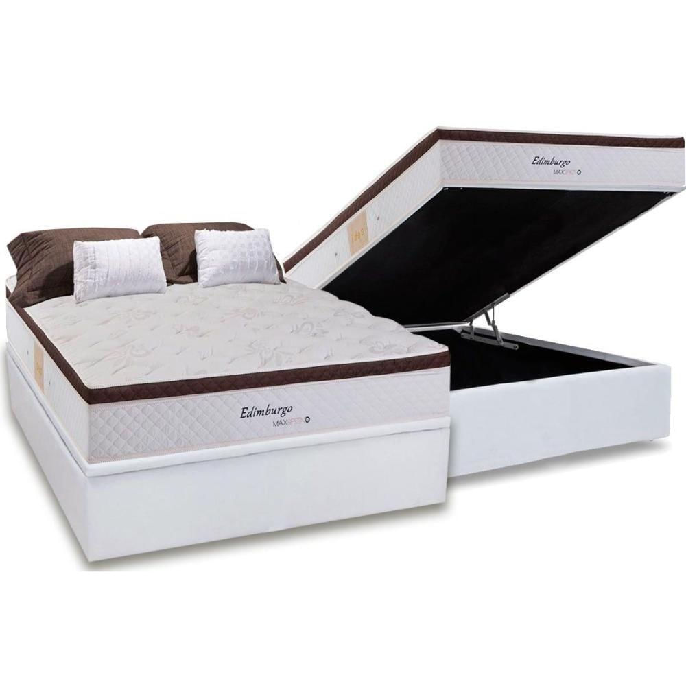 Cama Box Baú Casal: Colchão Molas Masterpocket Ensacadas Herval Maxspring Edimburgo + Base Crc Courano White (138x188)