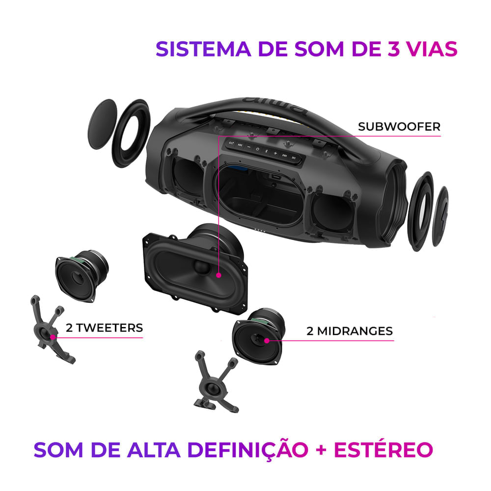 Caixa de Som Boombox Plus AIWA BBS-01-B 200W Bluetooth 30H IP66 USB Preto BIV