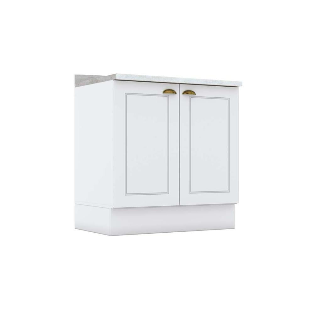 Módulo Cozinha Americana Balcão Com Tampo Com 2 Portas 80cm Branco2 Aéreos + 1 Balcão + 1 Complemento