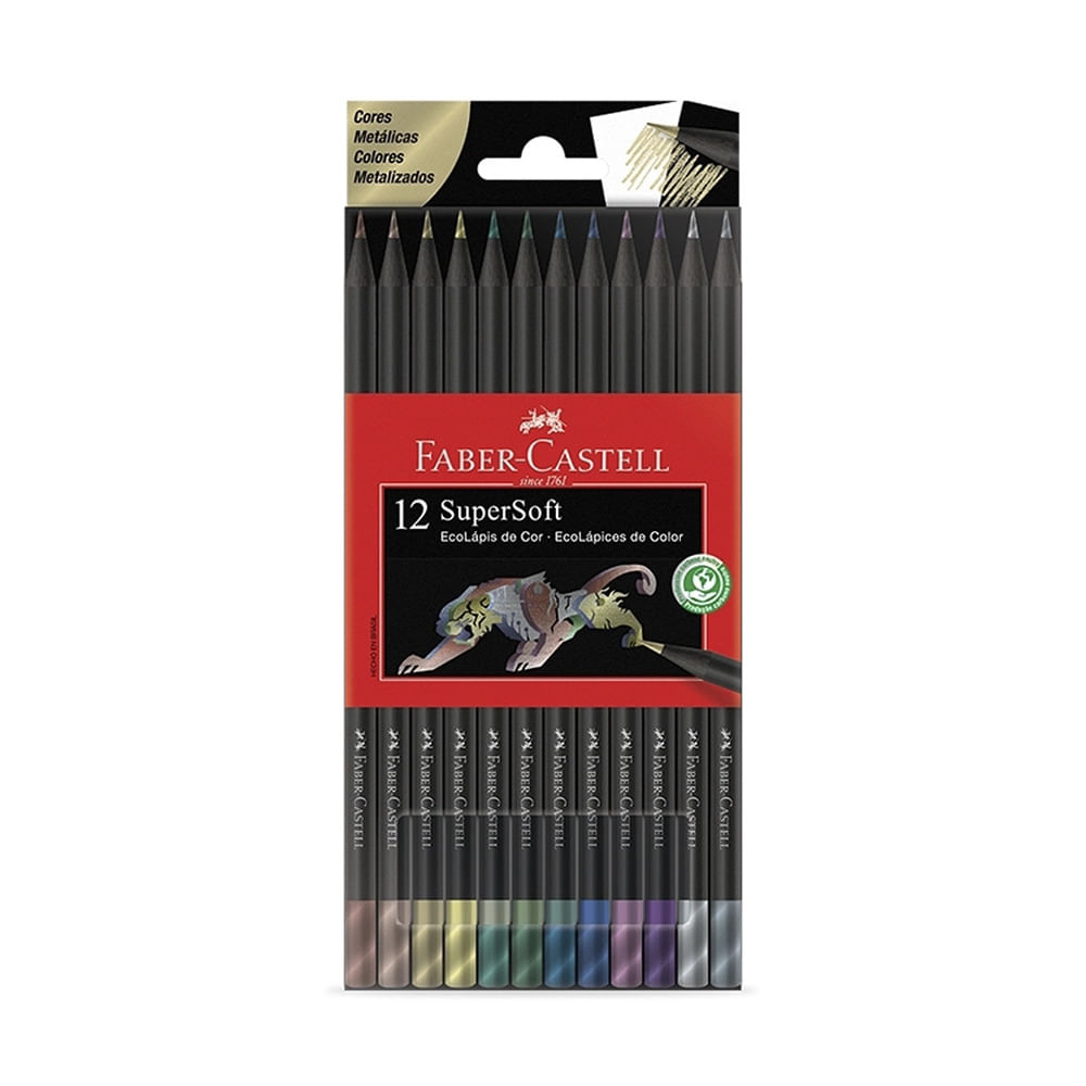 Lápis de Cor Faber-Castell Ecolápis Supersoft com 6 Cores Neon e 6 Cores Tons Pastel