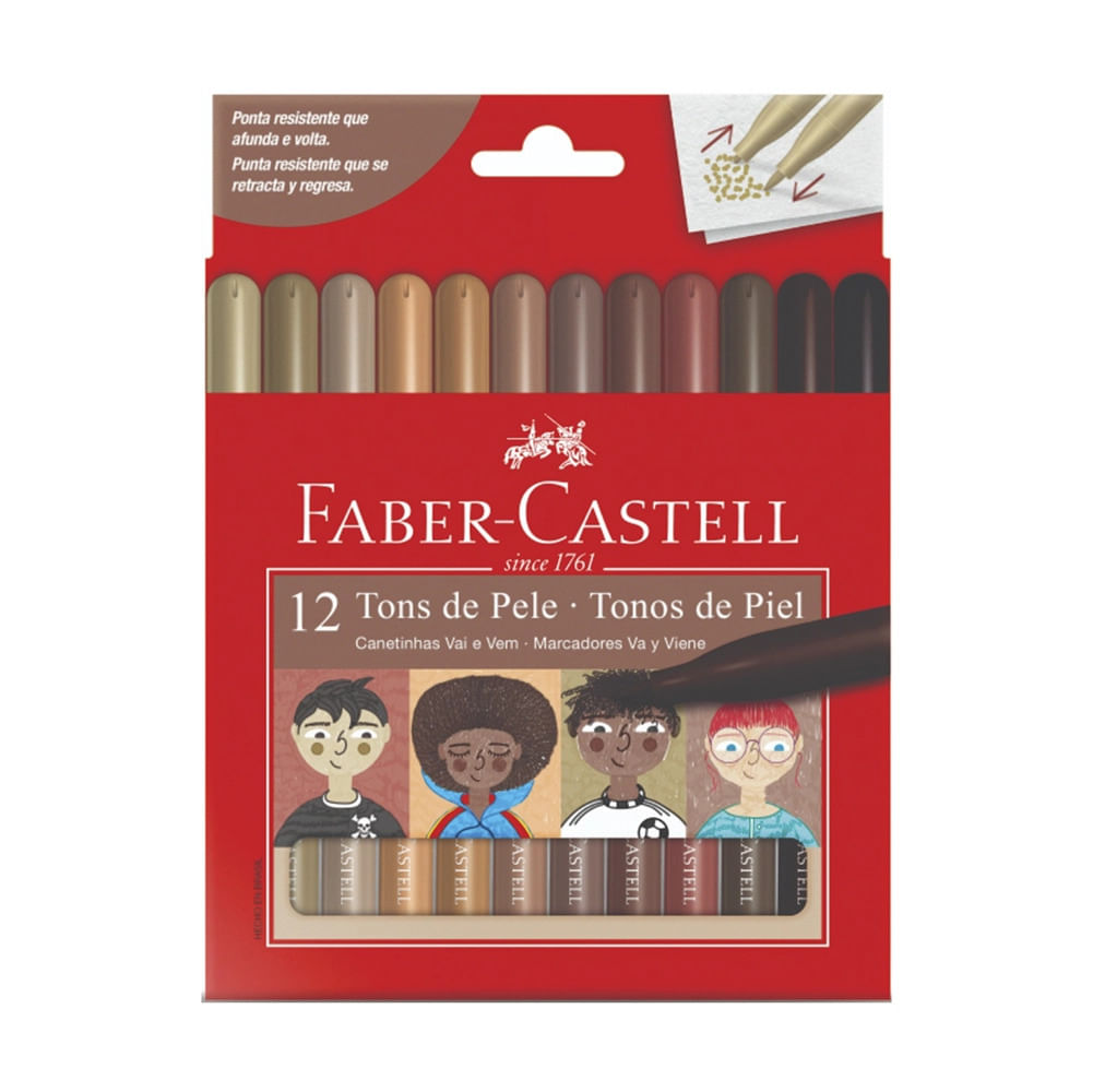 Hidrocor Faber-Castell Ponta Vai e Vem Caras & Cores 12 Tons de Pele