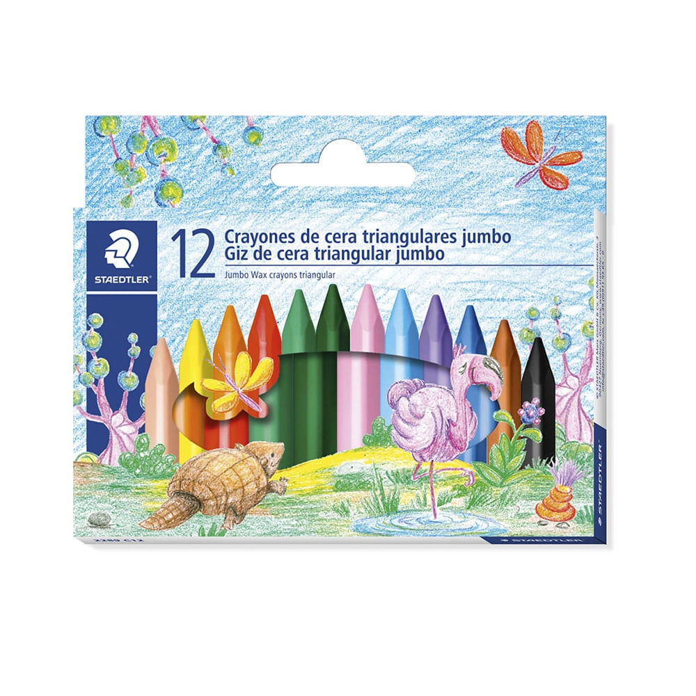 Giz de Cera Staedtler Triangular Jumbo com 12 Cores Vibrantes 120g