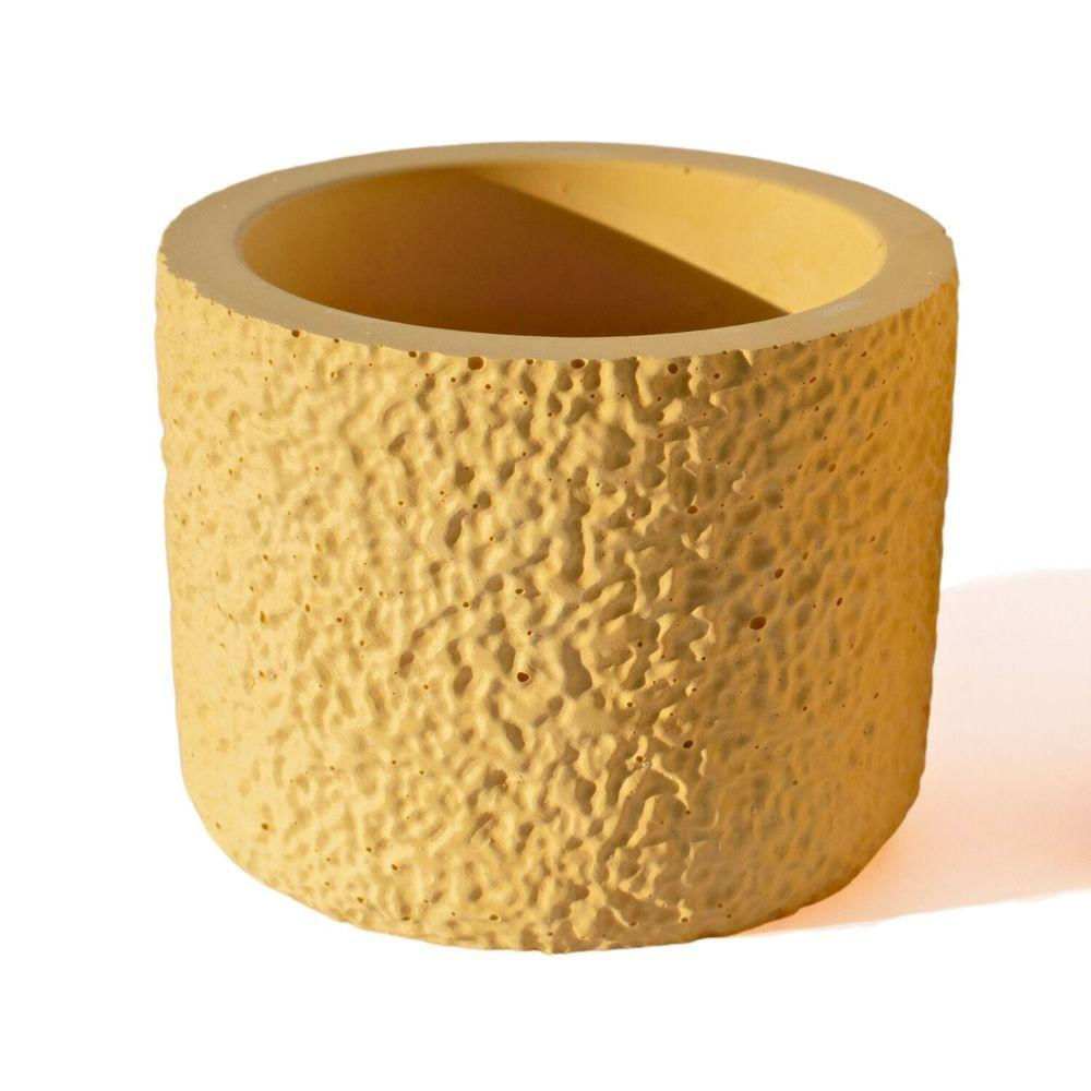 Vaso Decorativo Texturizado P Artesanal 9cm Em Cimento Amarelo