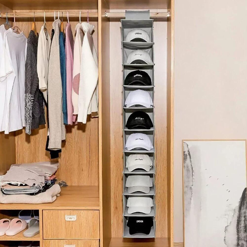 Sapateira Vertical Multiuso 10 Divisórias Prateleiras Organizador Cabideiro Para Armario Closet Cinza Linha Luxo