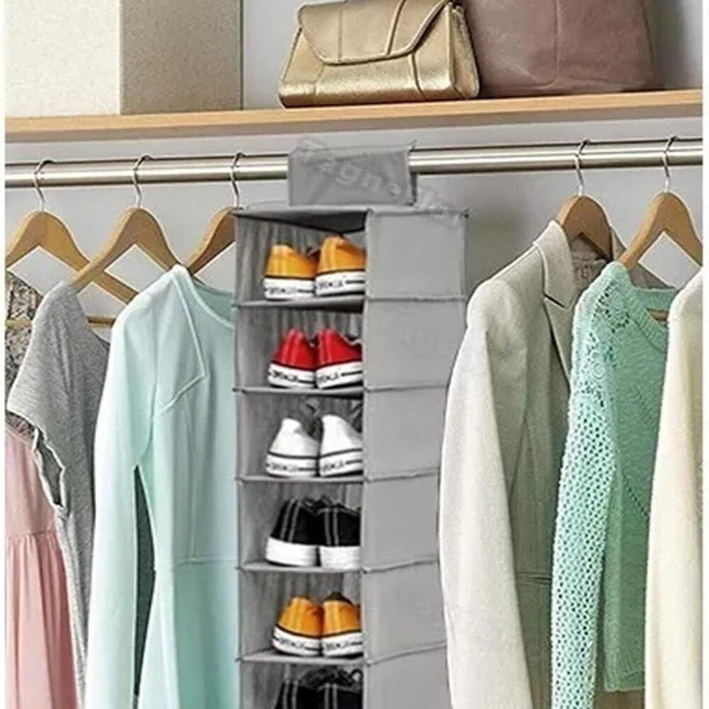 Sapateira Vertical Multiuso 10 Divisórias Prateleiras Organizador Cabideiro Para Armario Closet Cinza Linha Luxo