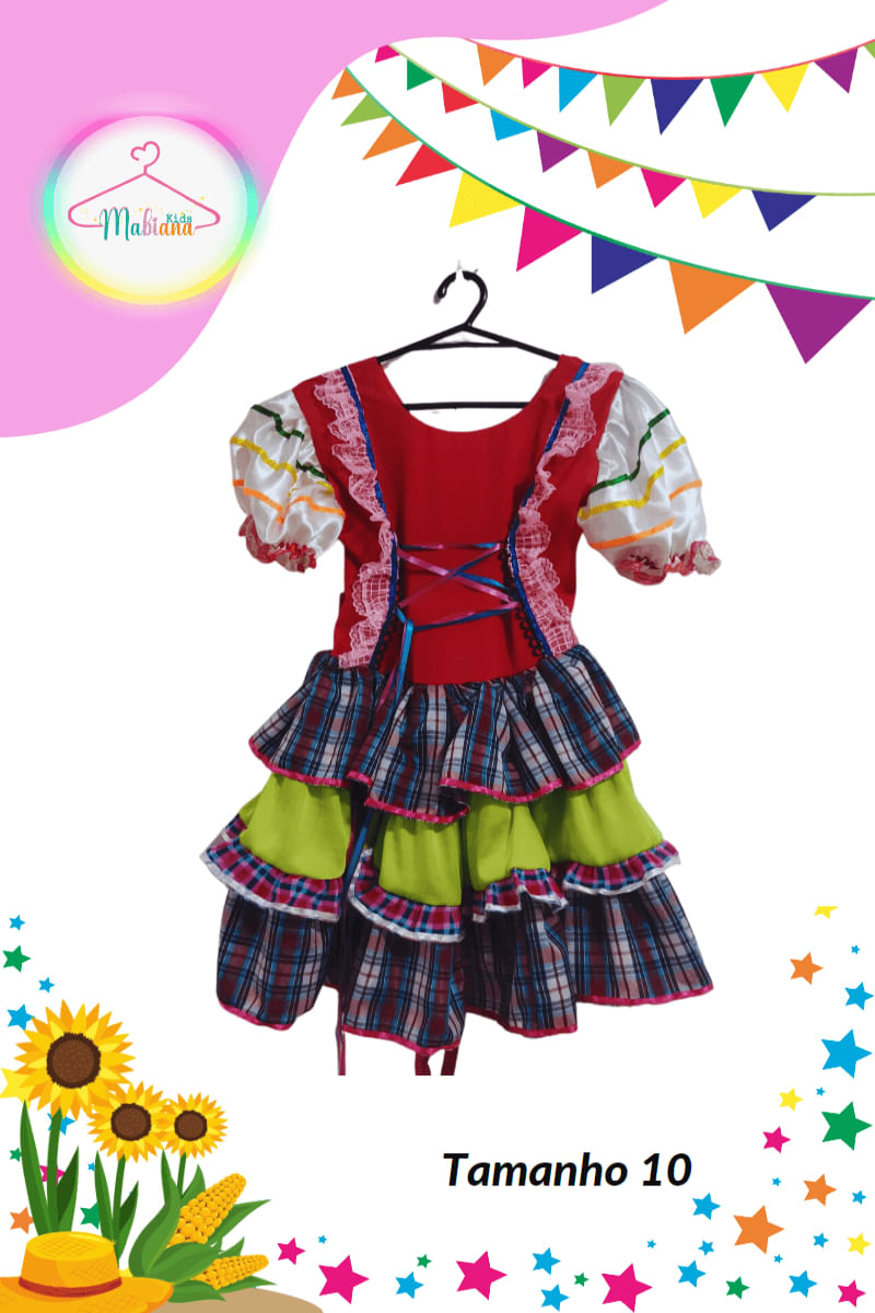 Vestido Junino infantil colorido (Tam. 10)