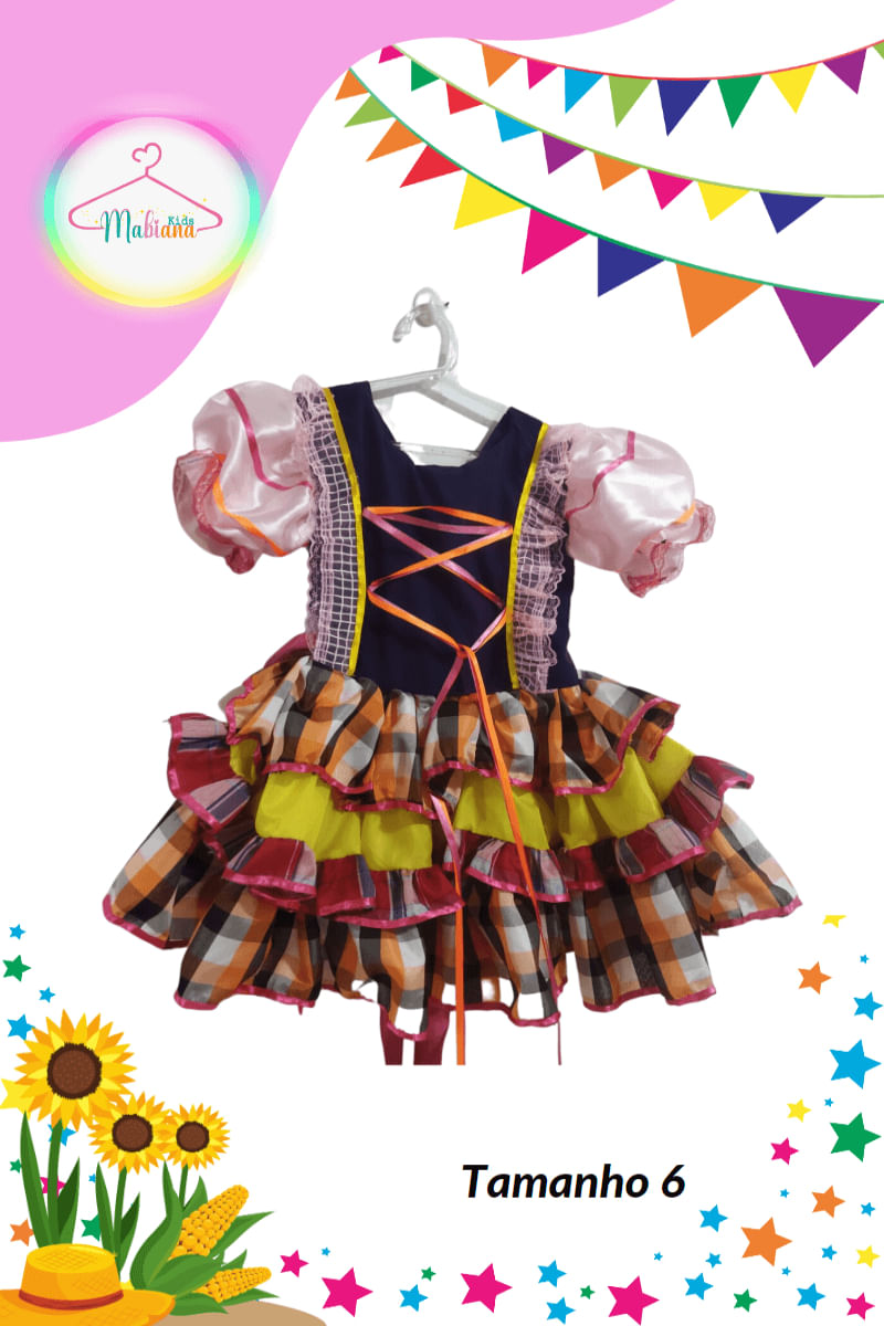 Vestido Junino infantil colorido (Tam. 6)