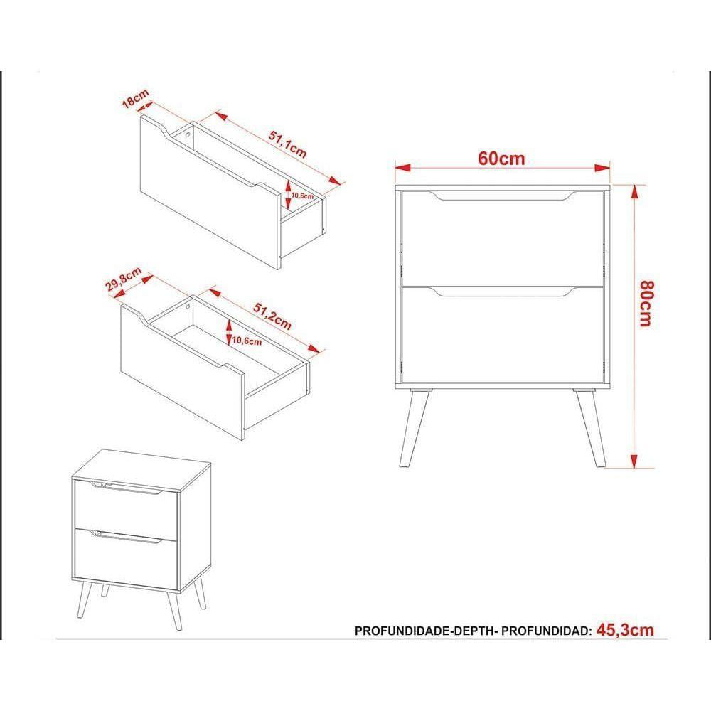 Gabinete De Banheiro C- Pés Bn3639 S- Cuba 2 Gavetas 60cm Branco - Tecno Mobili