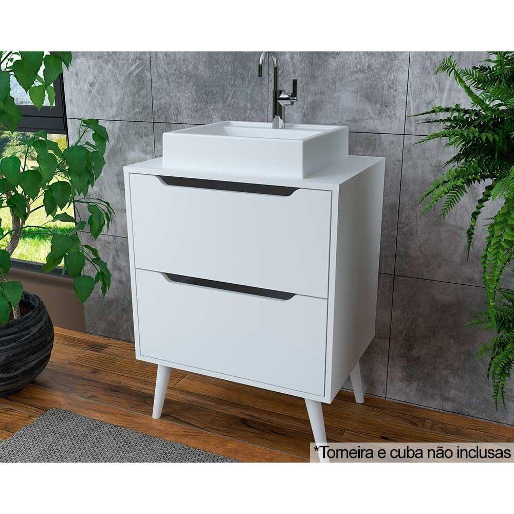 Gabinete De Banheiro C- Pés Bn3639 S- Cuba 2 Gavetas 60cm Branco - Tecno Mobili