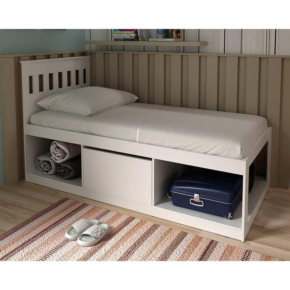 Cama Multifuncional Juvenil C- Nichos E Baú Cm8037 Branco - Tecno Mobili