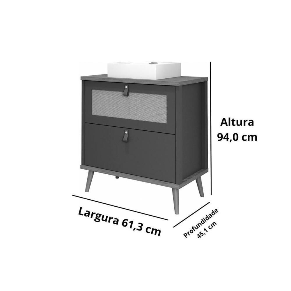 Balcão P- Banheiro Vêneto 1 Porta E 1 Gaveta C- Cuba 60cm Titanium-freijo - Mgm