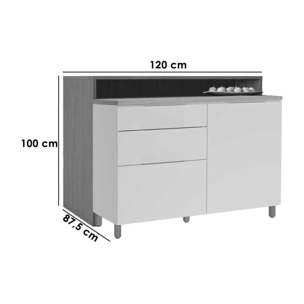 Balcão Ilha Cozinha Gourmet Marquesa Com 1 Porta E 3 Gavetas 120cm Nature Verde