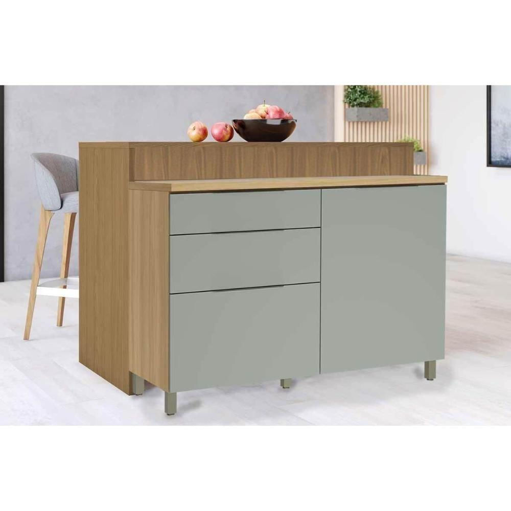 Balcão Ilha Cozinha Gourmet Marquesa Com 1 Porta E 3 Gavetas 120cm Nature Verde