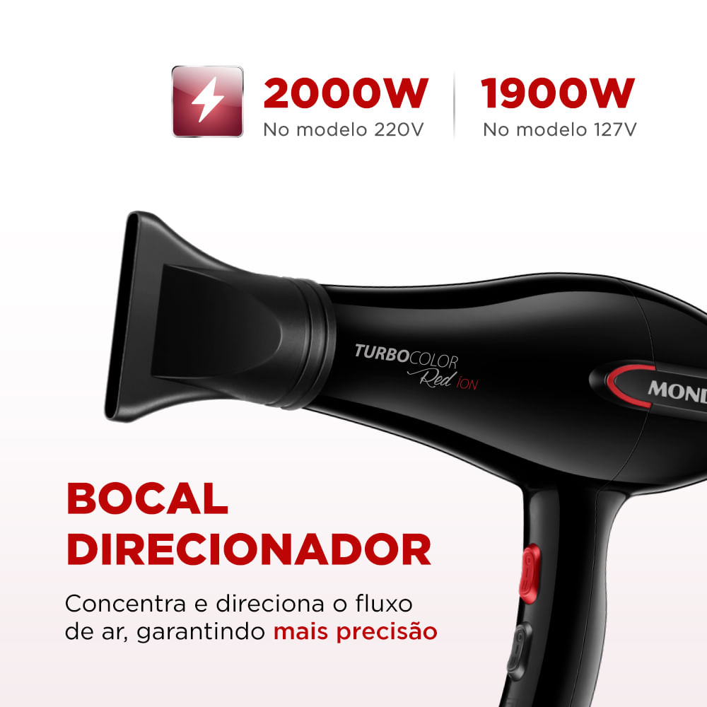 Secador de Cabelo Mondial Turbo Color Red SC-41 Preto 1900W - 127V