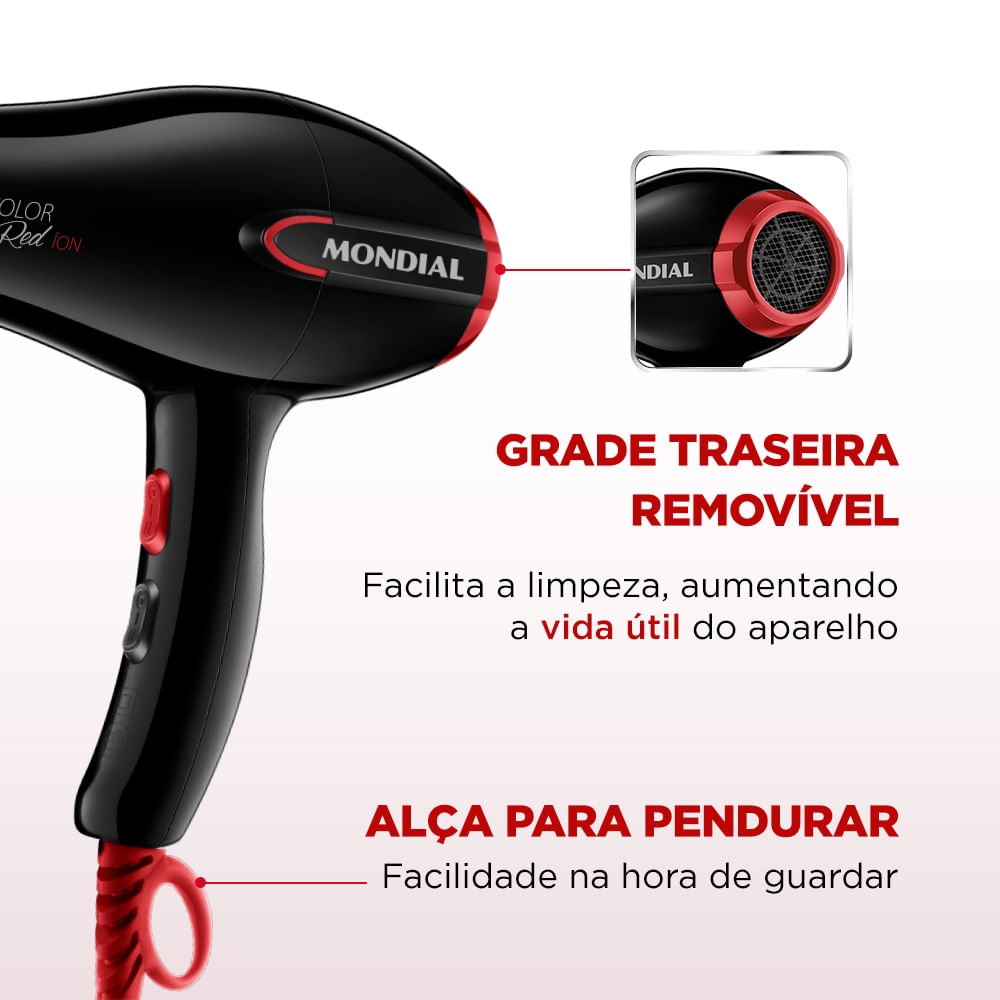 Secador de Cabelo Mondial Turbo Color Red SC-41 Preto 1900W - 127V