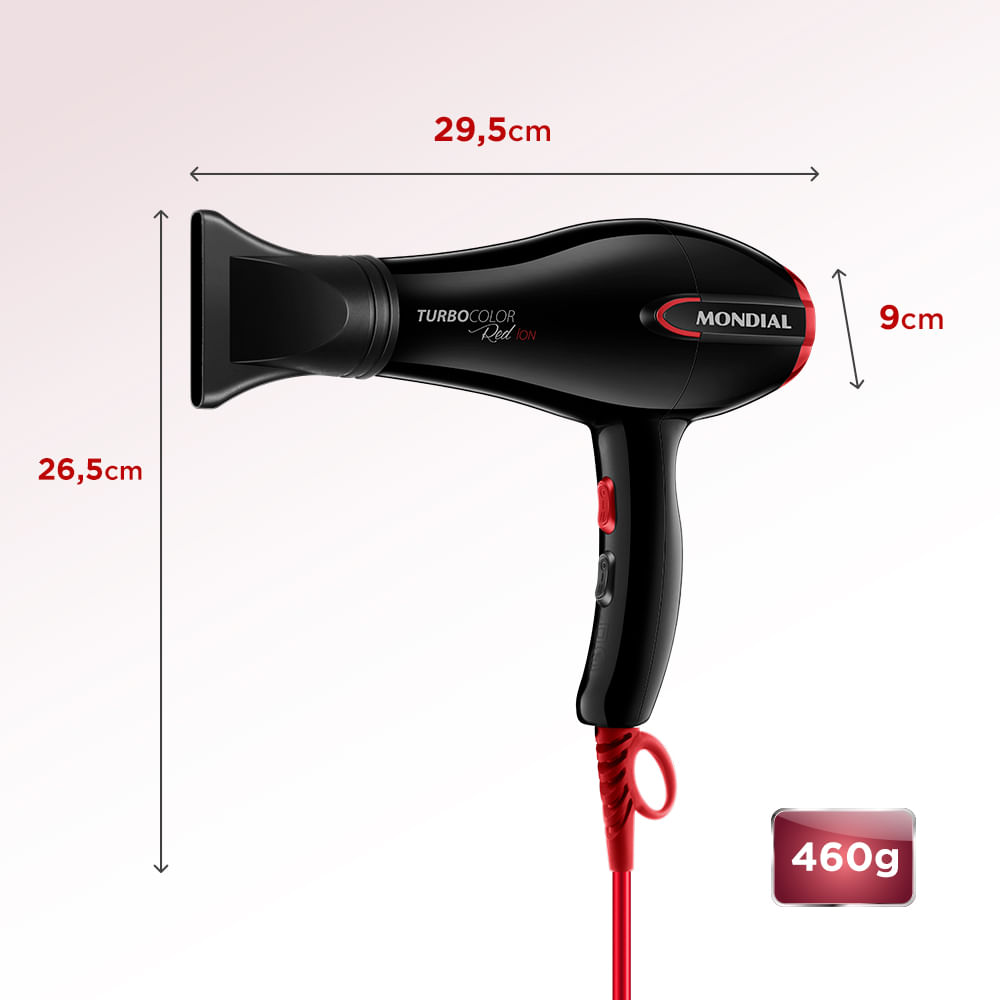 Secador de Cabelo Mondial Turbo Color Red SC-41 Preto 1900W - 127V