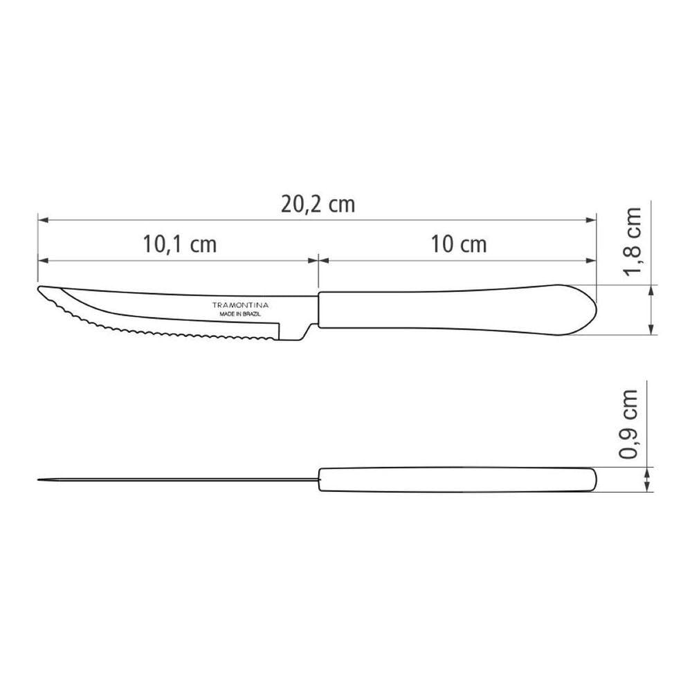 Kit 12 Facas De Mesa Churrasco Tramontina Leme Inox Cabo Preto