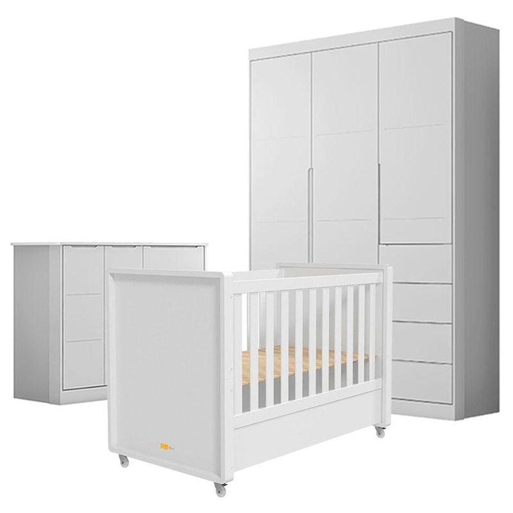 Quarto De Bebê Eloá Com Berço Americano Tutto New Branco Acetinado - Phoenix Baby