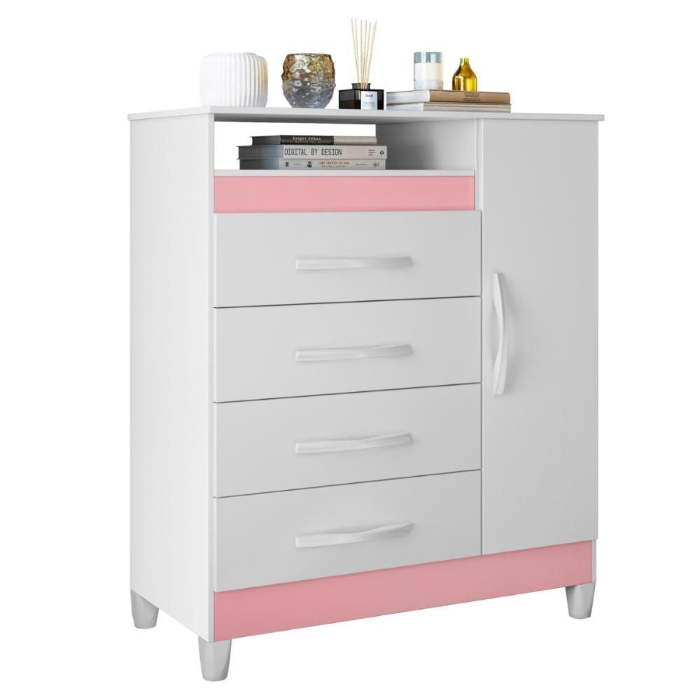 Cômoda Reyna 4 Gavetas Rosa - Organize com Estilo