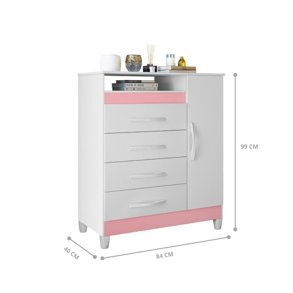 Cômoda Reyna 4 Gavetas Rosa - Organize com Estilo