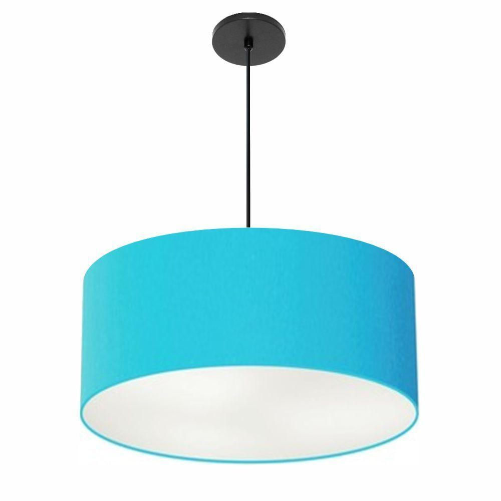 Pendente Cilíndrico Vivare Free Lux Md-4386 Cúpula Em Tecido Azul-turquesa Da Canopla Canopla Preta E Fio Preto