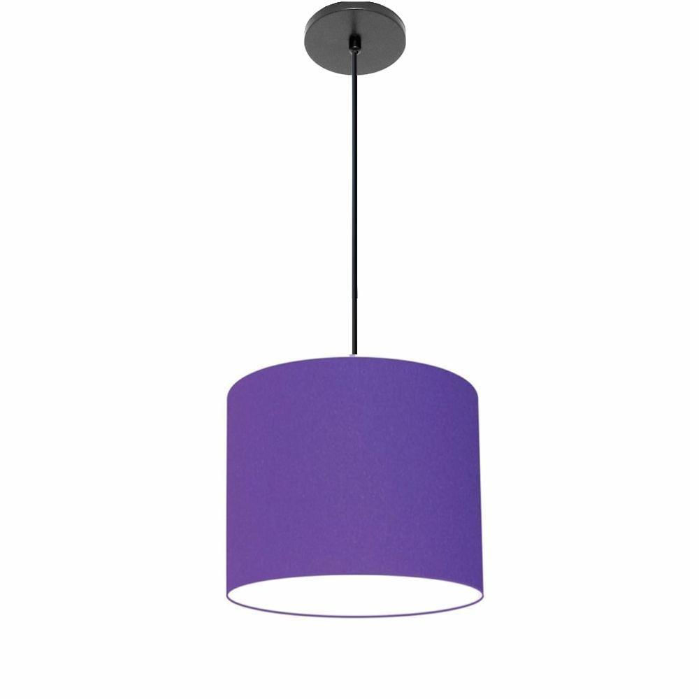 Luminária Pendente Vivare Free Lux Md-4106 Cúpula Em Tecido Roxo Da Canopla Canopla Preta E Fio Preto